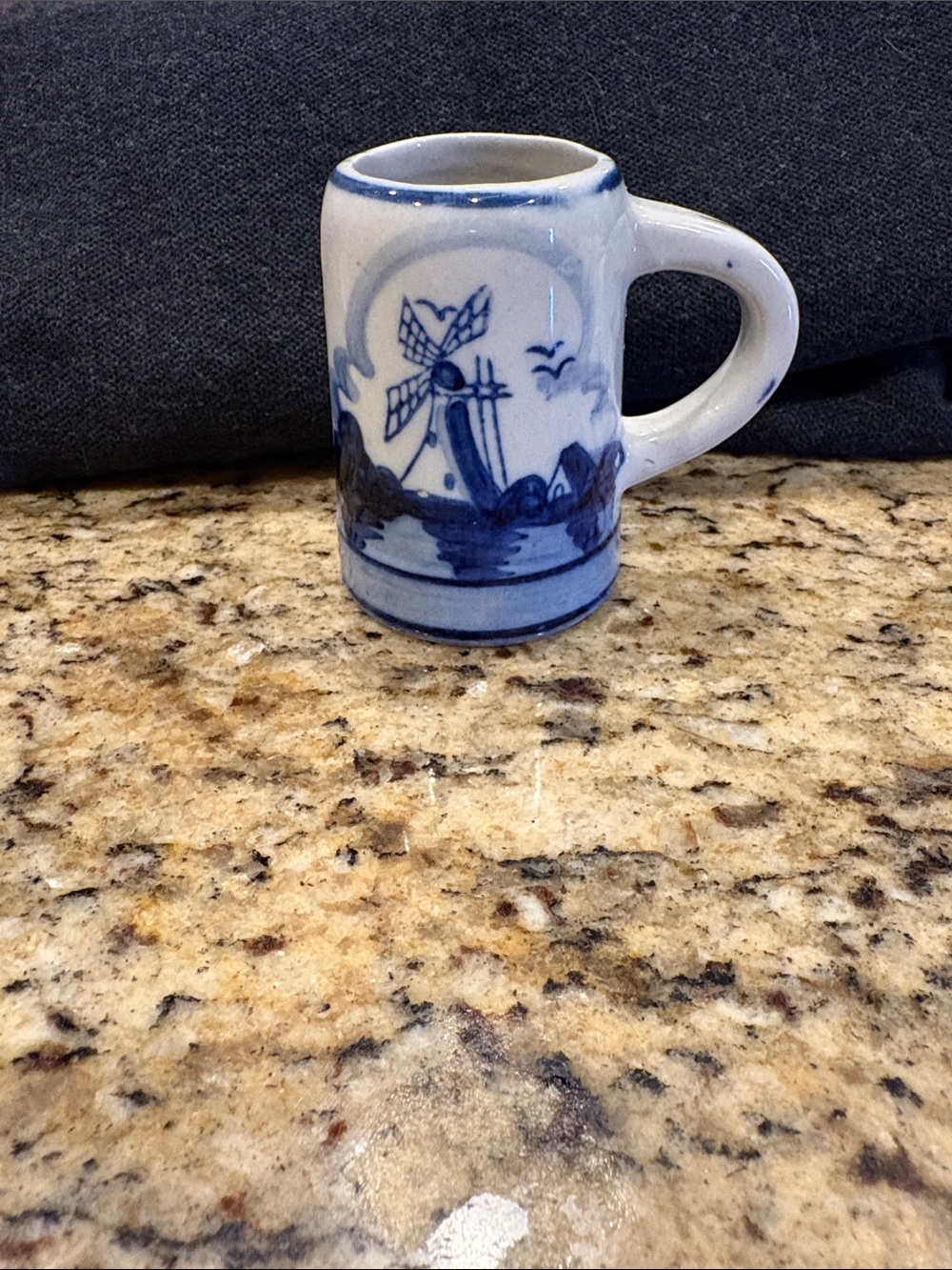 Delft Blue & White Ceramic Mini Mug with Handle, Windmill design Hand Painted